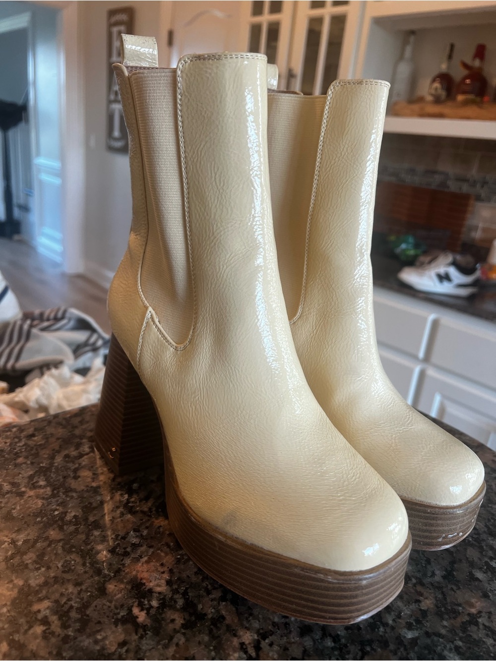 Cream Platform Circus by Sam  Chelsea Boots - Women's High Heel Ankle Boots